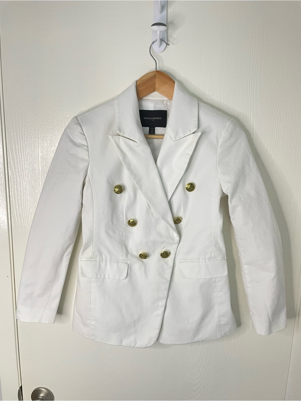Banana Republic White Double Breasted Gold Button Blazer Petite 00